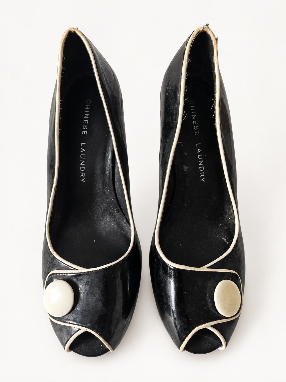 Chinese Laundry Black White Peep Toe Pumps 8.5 AS IS